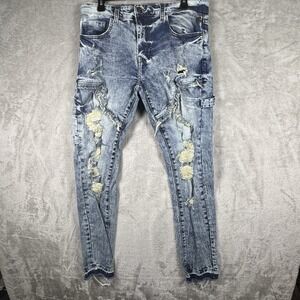 Grindhouse Jeans Men's 32X30 Blue Denim Mid Rise Distressed Ripped Grunge‎